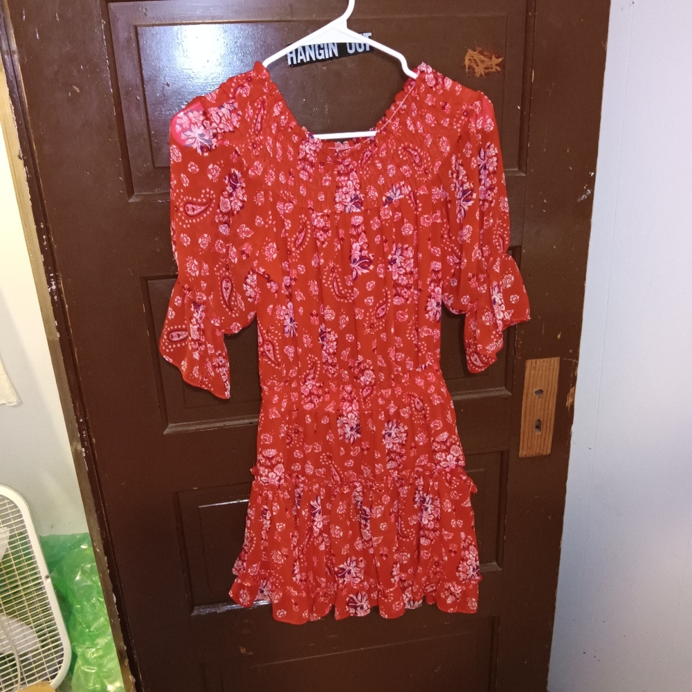 EUC Misa Los Angeles Darla Red Paisley Off The Shoulder Dress XS
